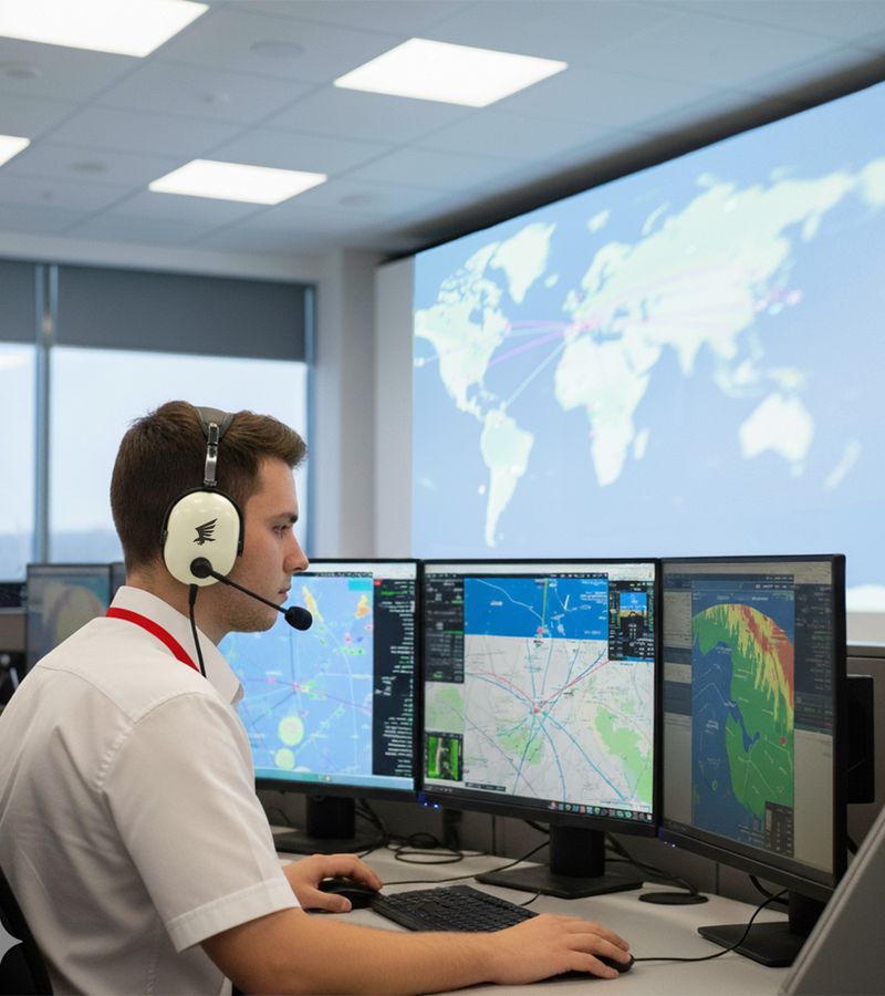 Despachador de vuelo en estación de trabajo